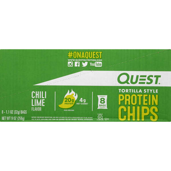 Quest Gluten Free Chili Lime 20g Tortilla Style Protein Chips - 8 ct