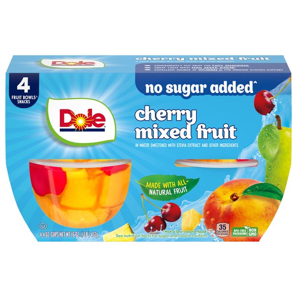 Dole No Sugar Added Cherry Mixed Fruit Cups in Stevia Sweetened Water 4 ct