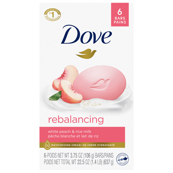 Dove Rebalancing White Peach & Rice Milk Beauty Soap Bars - 6 ct