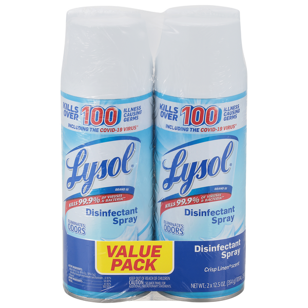 Lysol Crisp Linen Disinfectant Spray Aerosol - 2 pk