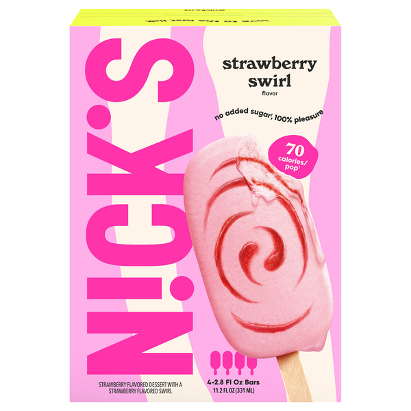 N!ck's No Added Sugar Strawberry Swirl Frozen Dessert Bar - 4 ct