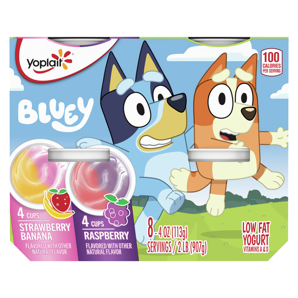 Yoplait Kids Bluey Low Fat Strawberry Banana Raspberry Yogurt Cups - 8 ct