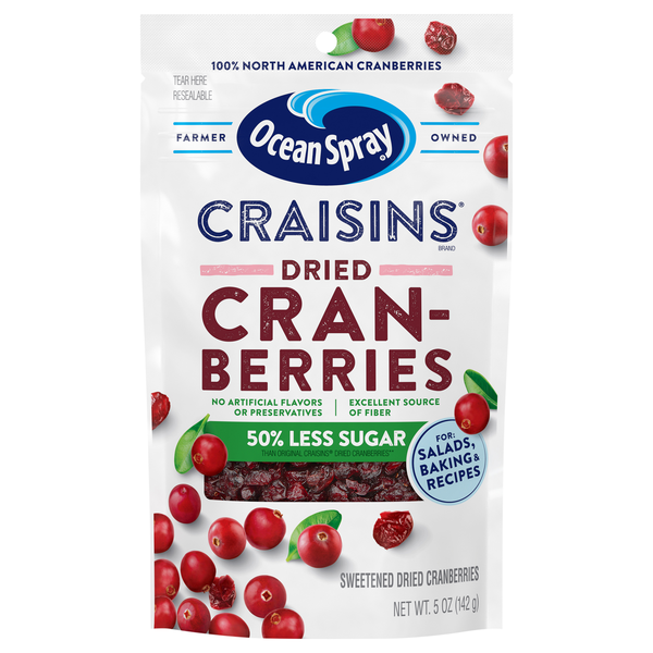 Ocean Spray Craisins 50% Less Sugar Sweetened Dried Fruit Cranberries