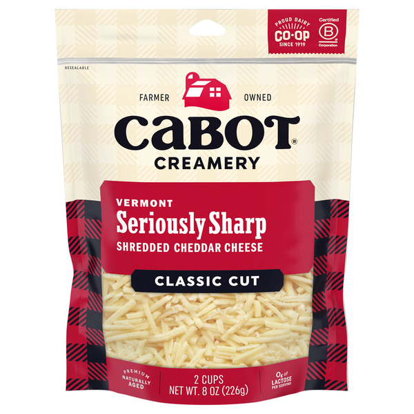 Cabot Creamery Classic Cut Shredded Vermont Seriously Sharp Cheddar Cheese