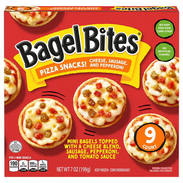 Bagel Bites Cheese Sausage & Pepperoni Mini Pizza Snacks - 9 ct Frozen