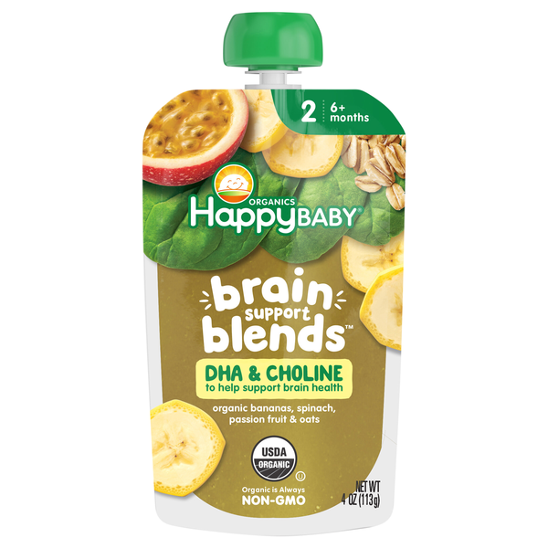 Happy Baby Organics Brain Support 2 Baby Food Banana Spinach Passion Fruit