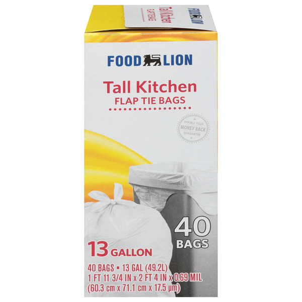 Food Lion 13 Gallon Tall Kitchen Flap Tie Bags