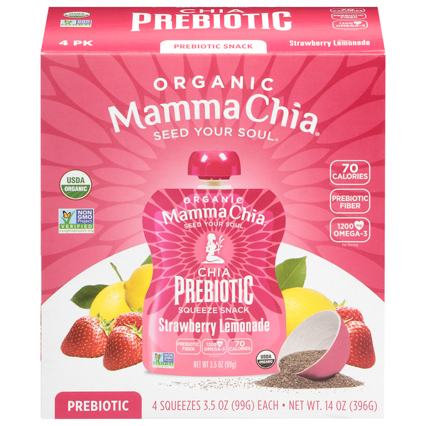 Mamma Chia Organic Prebiotic Strawberry Lemonade Squeeze Snack - 4 ct