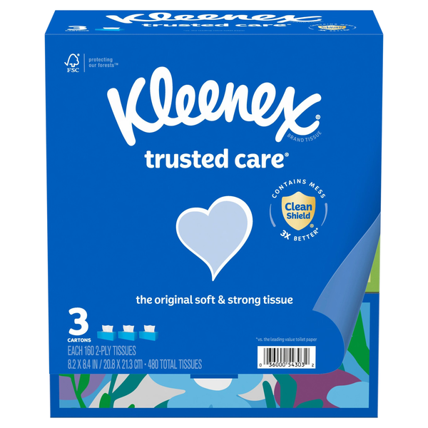 Kleenex Trusted Care Facial Tissues 2-Ply White 160 ct ea - 3 pk