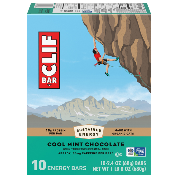 CLIF Cool Mint Chocolate with Caffeine Energy Bar - 10 ct