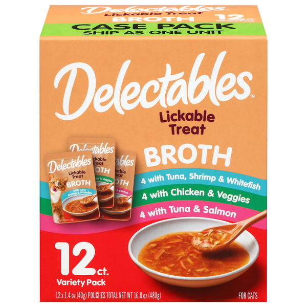 Delectables Savory Broth Variety Pack Lickable Cat Treat - 12 ct