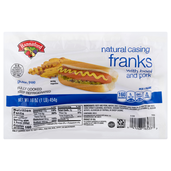 Hannaford Natural Casing Beef & Pork Franks - 8 ct