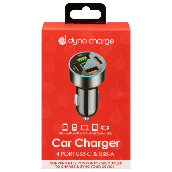 Dyno Charge 4 Port USB-C/USB-A Car Charger Black