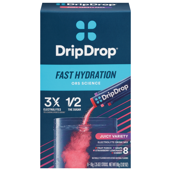 DripDrop Fast Hydration Juicy Variety Pack Electrolyte Drink Mix - 8 ct