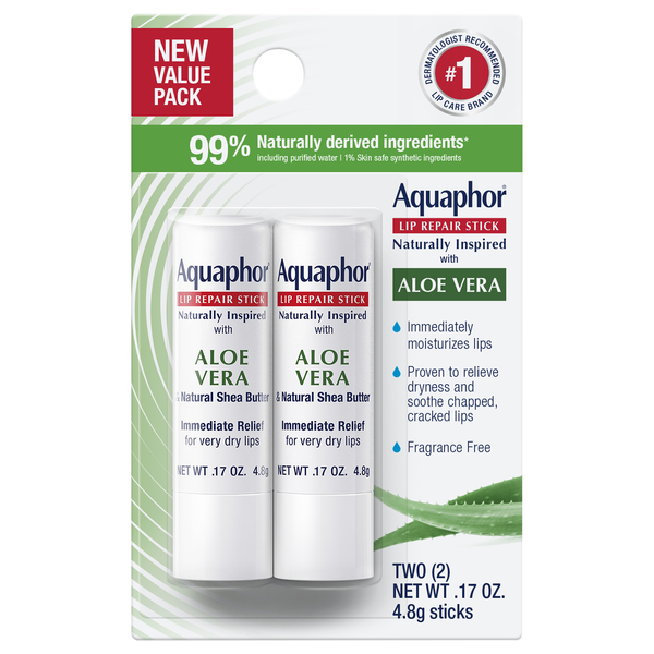 Aquaphor Naturally Inspired Lip Repair Stick w/Aloe Vera - 2 ct