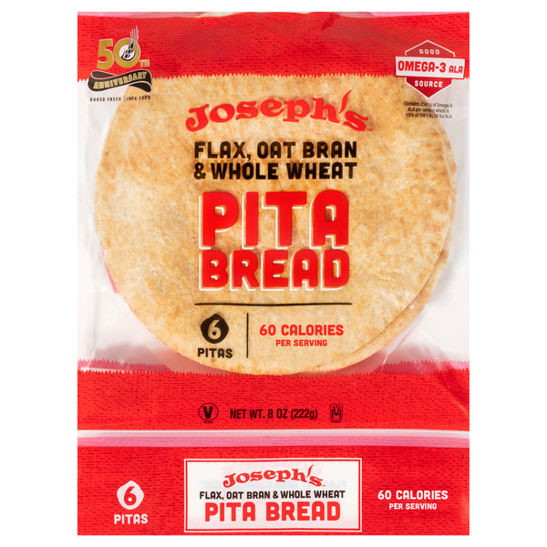 Joseph's Low Carb Flax Oat Bran & Whole Wheat Pita Bread - 6 ct