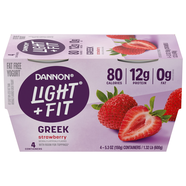 Dannon Light + Fit Fat Free Strawberry Greek Yogurt Cup - 4 ct