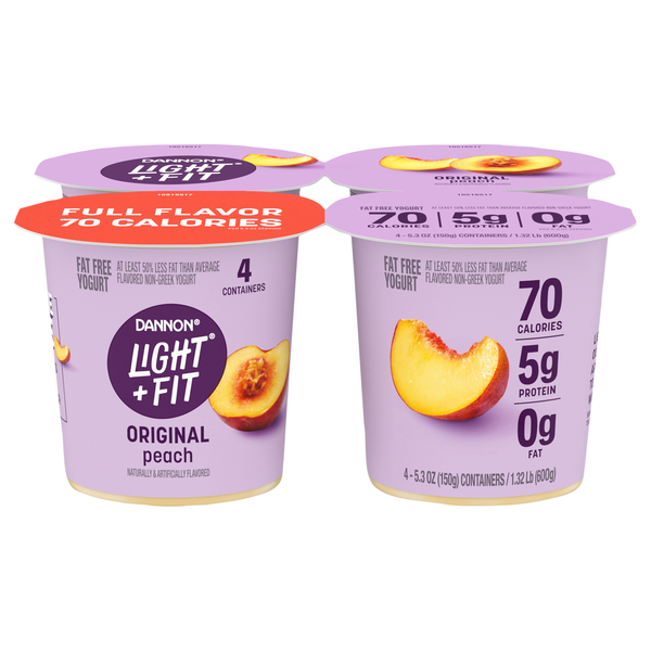 Dannon Light + Fit Fat Free Playful Peach Yogurt Cups - 4 ct