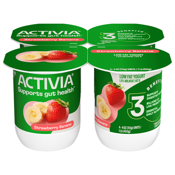 Activia Low Fat Strawberry Banana Probiotic Yogurt Cups - 4 ct