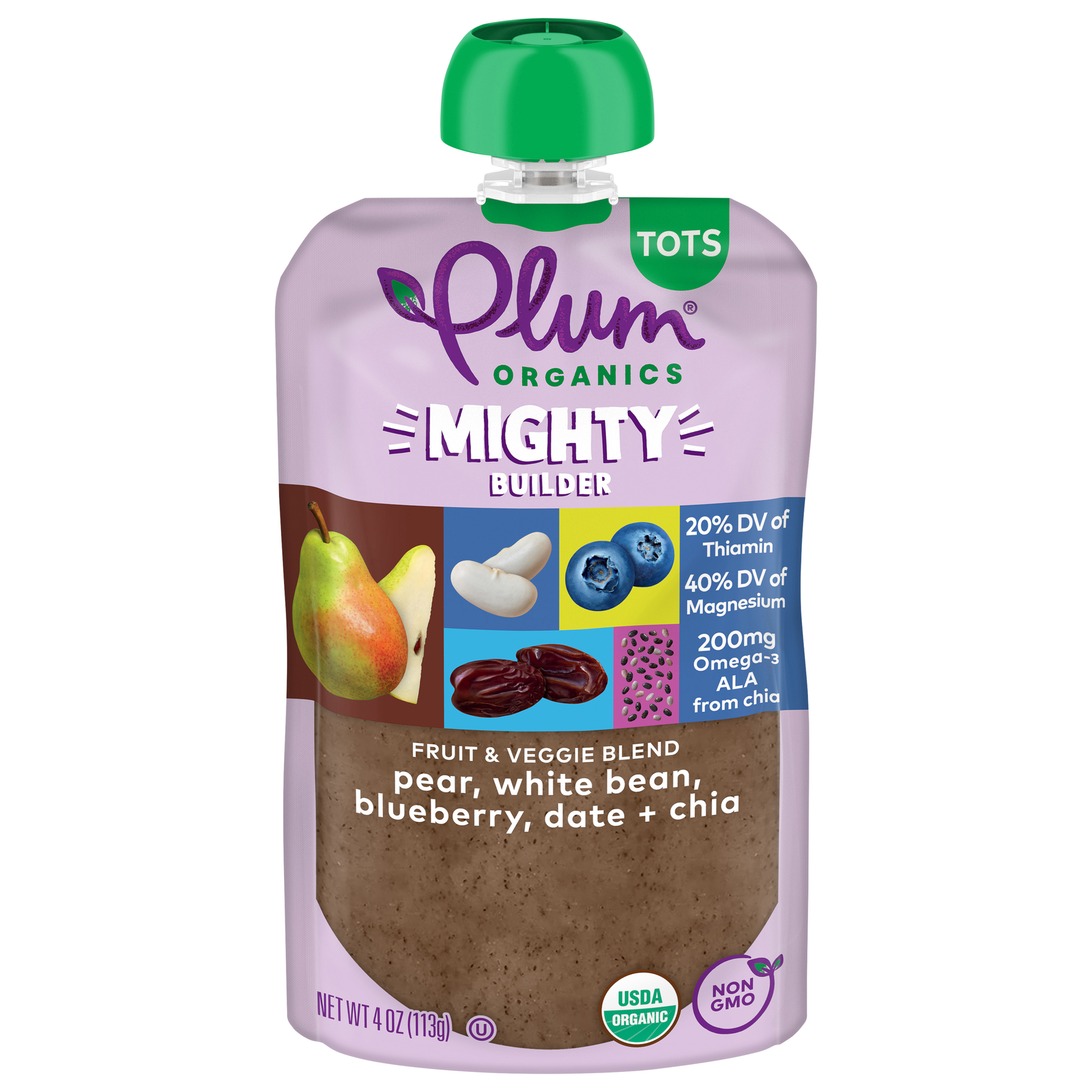 Plum Organics Plum Organics Mighty Protein & Fiber Tots Pear White Bean Blueberry Chia