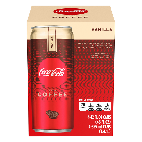 Save on CocaCola with Coffee Cola Soda Vanilla 4 pk Order Online