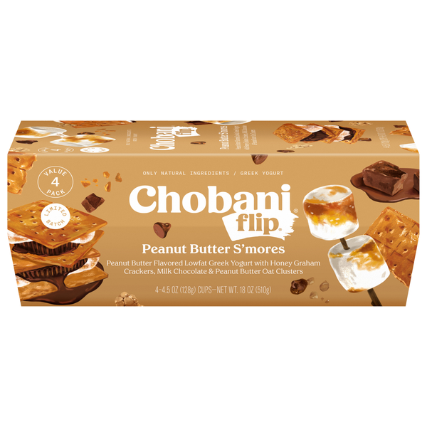 Chobani Flip Low Fat Peanut Butter S'mores Greek Yogurt Cups - 4 ct
