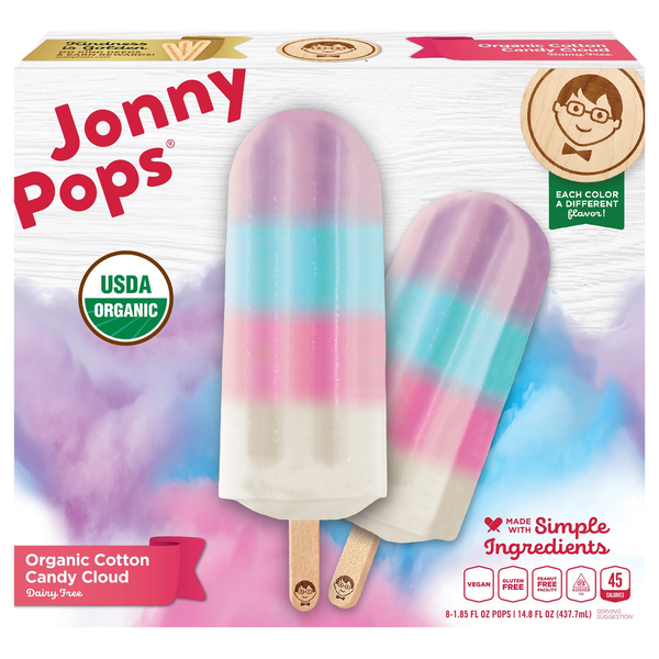 JonnyPops Organic Cotton Candy Cloud Ice Pops - 8 ct