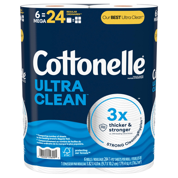 Cottonelle Ultra Clean Mega Roll 1-Ply Toilet Paper Unscented - 6 ct