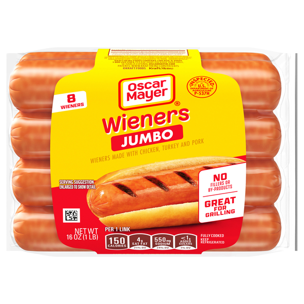 Oscar Mayer Jumbo Uncured Turkey Chicken & Pork Wieners - 8 ct