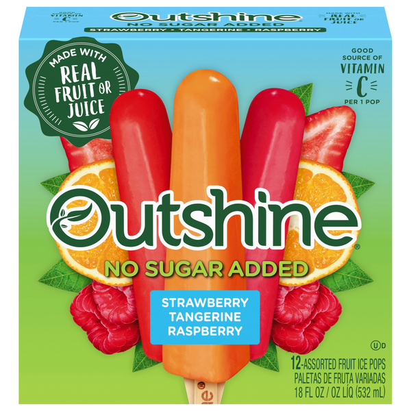 Outshine No Sugar Added Strawberry Tangerine Raspberry Fruit Bars - 12 ct