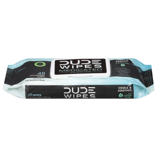 DUDE Flushable Wipes Maximum Strength Medicated with Witch Hazel