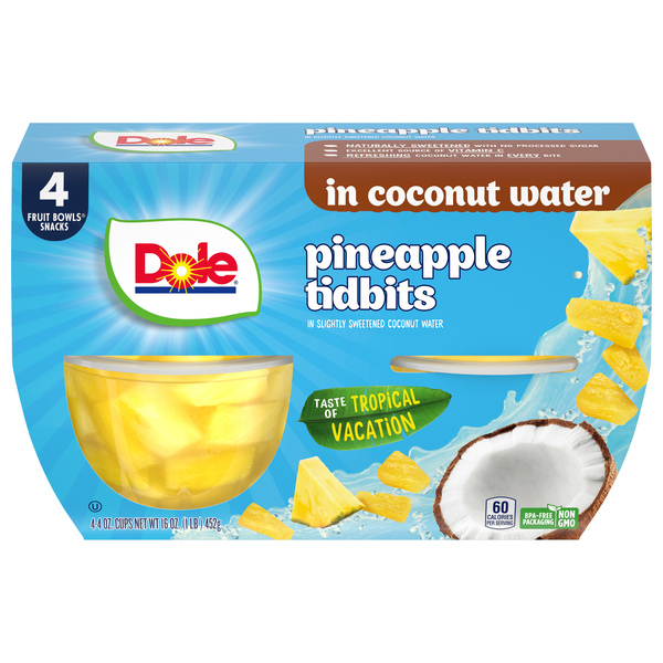 Dole Pineapple Tidbits Fruit Cups in Coconut Water - 4 ct