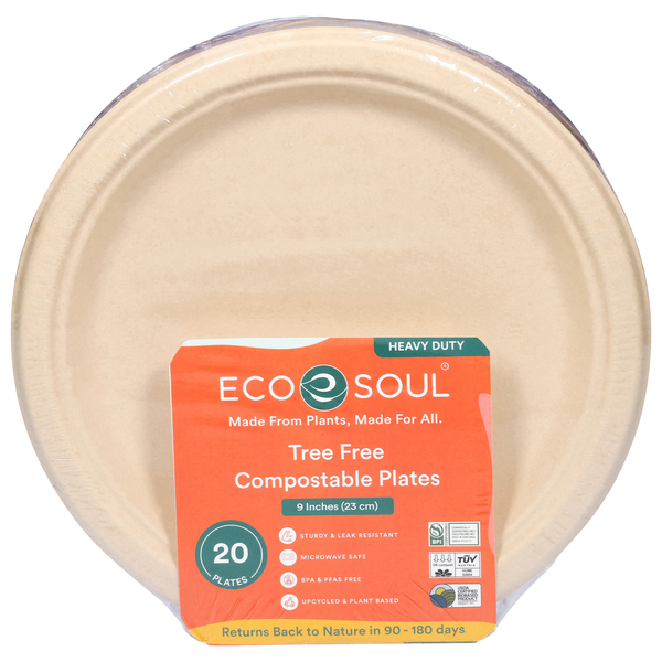 Eco Soul Compostable Round Paper Plates 9 Inch