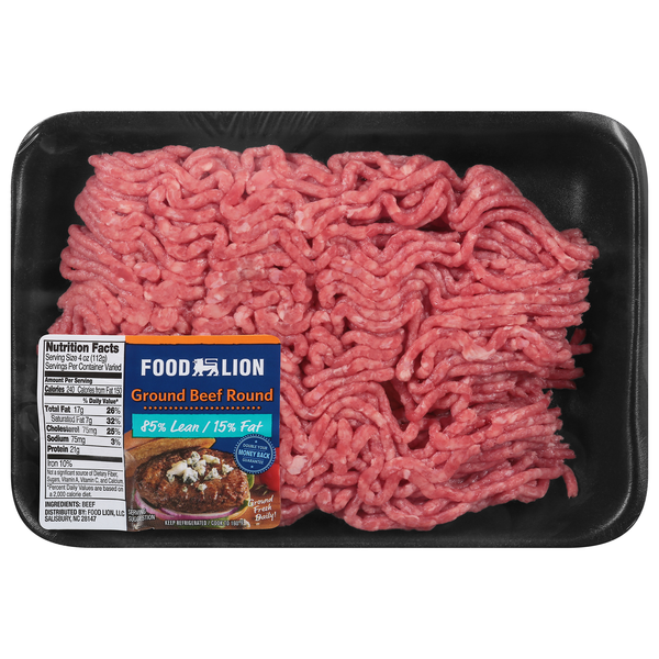 Food Lion 85% Lean 15% Fat Ground Beef Round Fresh