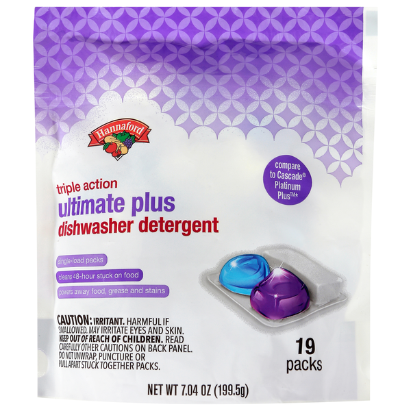 Hannaford Triple Action Ultimate Plus Dishwasher Detergent Pacs - 19 ct