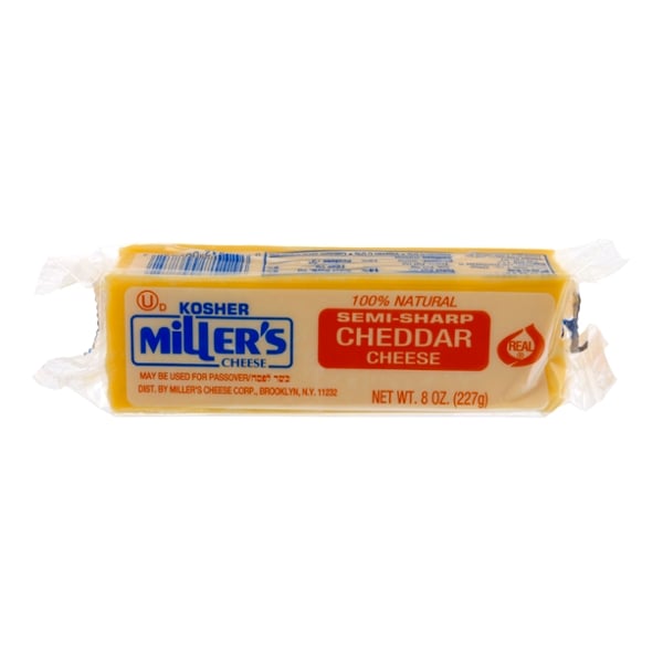 Save on Miller's Cheddar Cheese SemiSharp Kosher 100 Natural Chunk