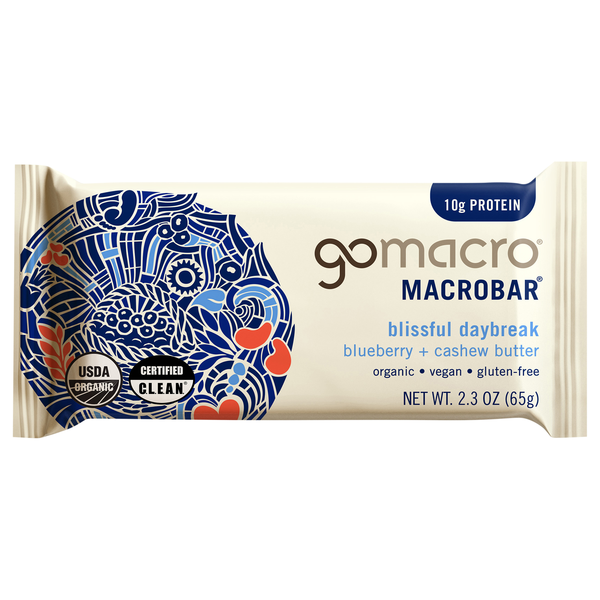 GoMacro Organic Gluten Free Blueberry+Cashew Butter 10g Protein MacroBar