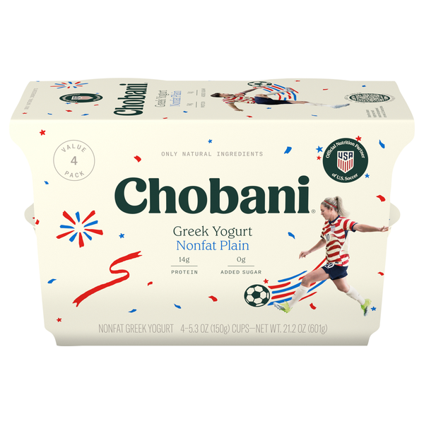 Chobani Non Fat Plain Greek Yogurt Cups - 4 ct