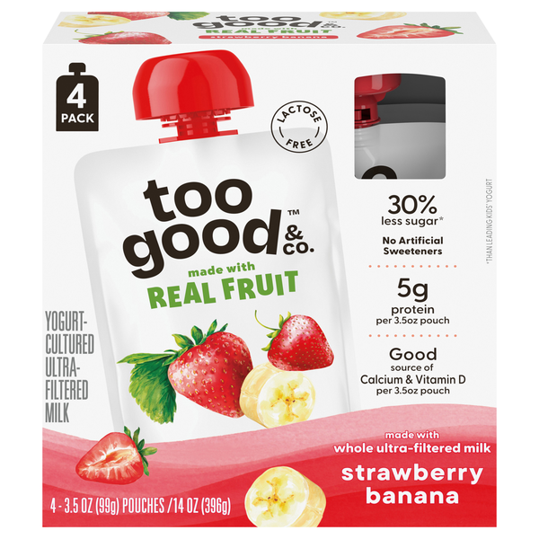 Too Good & Co. Strawberry Banana Yogurt Pouches - 4 ct