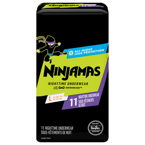 Ninjamas Boys L Nighttime Underwear 64-95+ lb