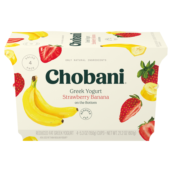 Chobani Low Fat Strawberry Banana on the Bottom Greek Yogurt Cup - 4 ct