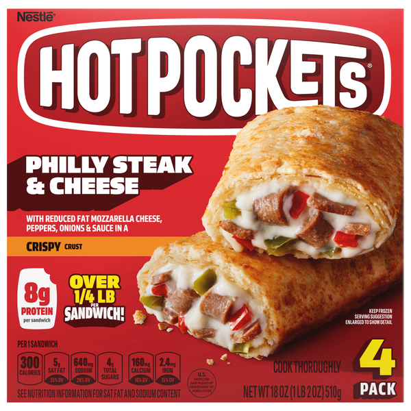 HOT POCKETS Philly Steak & Cheese Crispy Crust Sandwiches - 4 ct Frozen