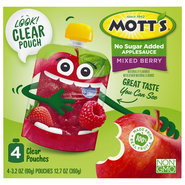 Save on Mott's Applesauce Pouches Mixed Berry No Sugar Added 4 ct