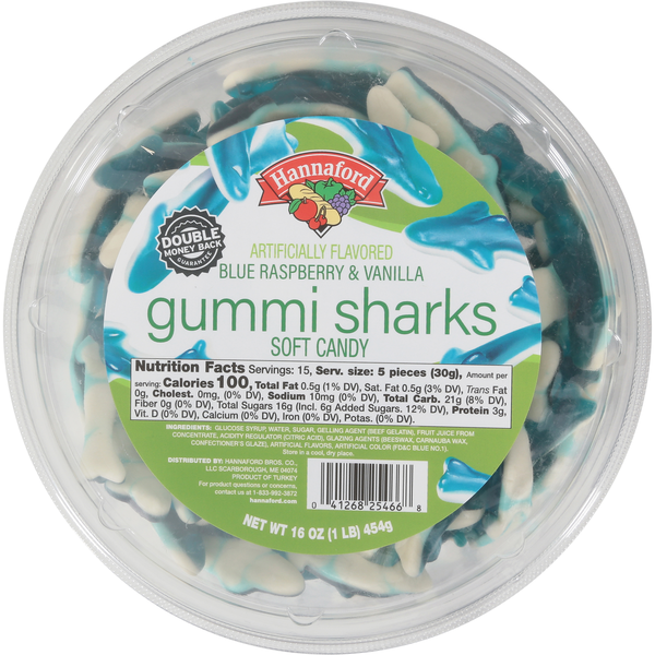 Hannaford Blue Raspberry & Vanilla Gummi Sharks Candy