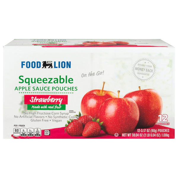 Food Lion Squeezable Strawberry Apple Sauce Pouches - 12 ct