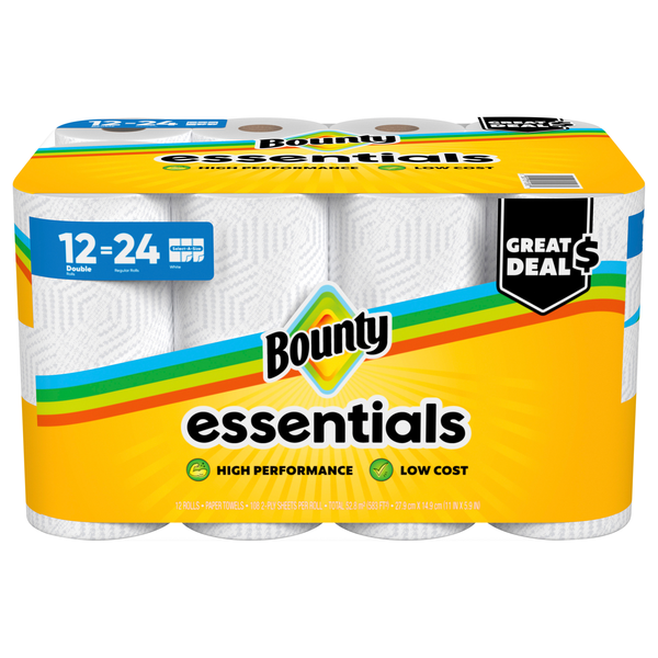 Bounty Essentials Select-A-Size White Double Rolls Paper Towels - 12 ct