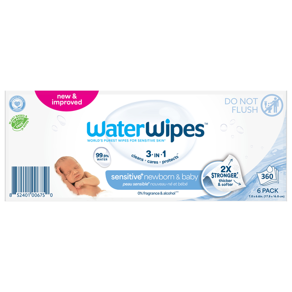 WaterWipes Sensitive+ 99.9% Water Based Newborn & Baby Wipes - 6 pk