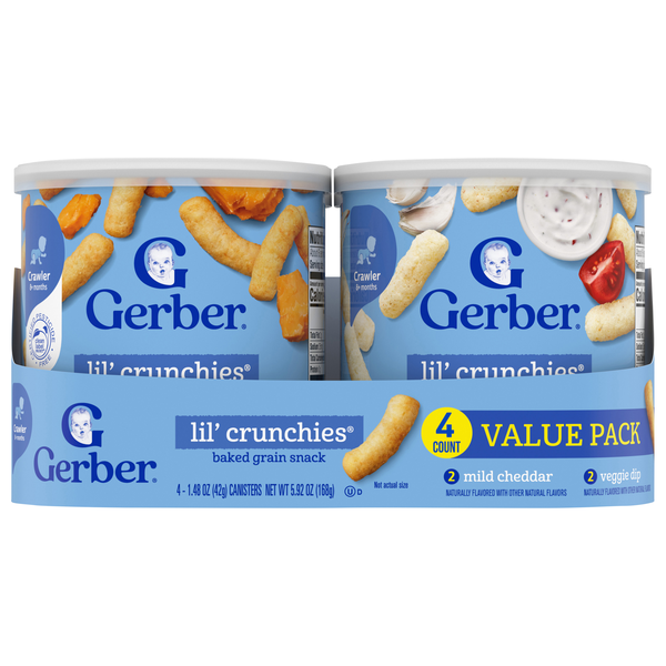 Gerber Lil' Crunchies Mild Cheddar & Veggie Dip Baked Grain Snack - 4 ct