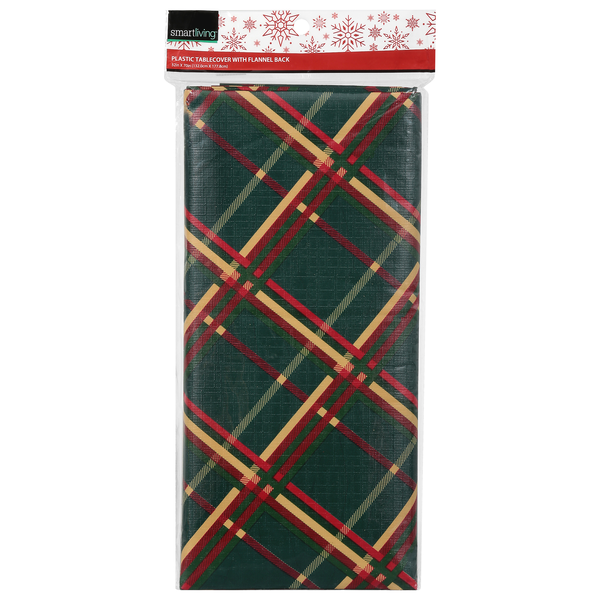 Smart Living Christmas Plastic Tablecover with Flannel Back 52 X 70 Inch