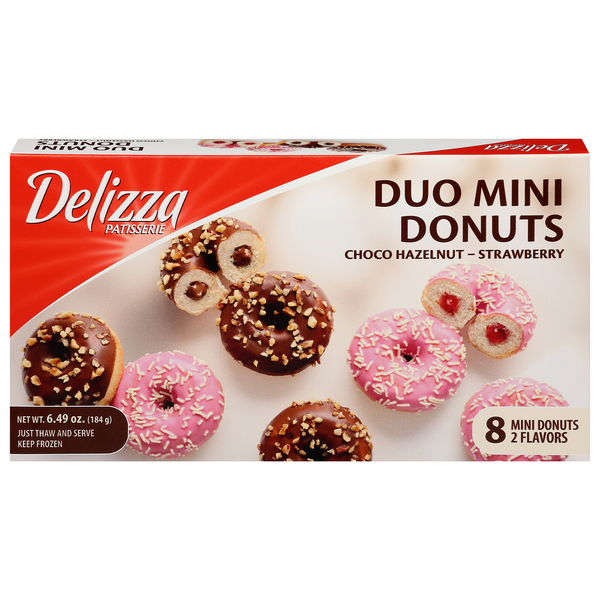 Delizza Patisserie Mini Choco Hazelnut-Strawberry Duo Donuts - 8 ct Frozen
